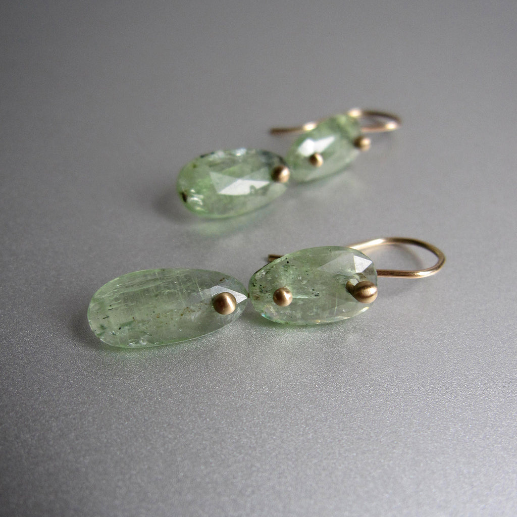light green kyanite rose cut double drop solid 14k gold earrings2