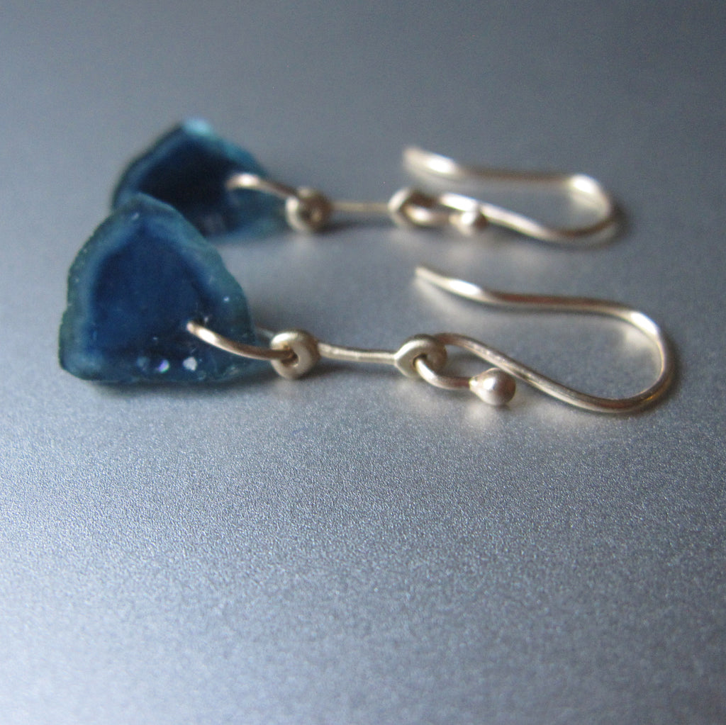 blue tourmaline slices gold rod solid 14k earrings