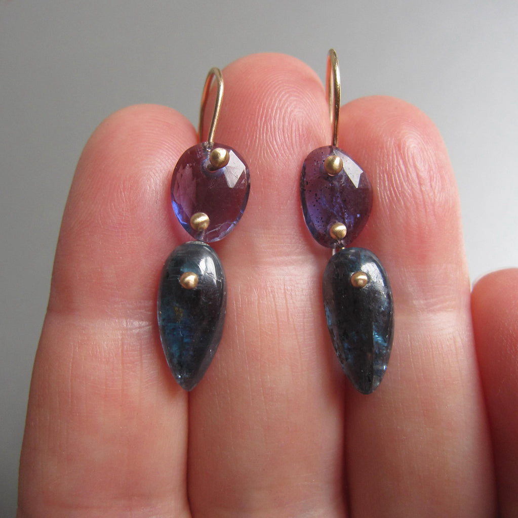 iolite and kyanite double drops solid 14k gold earrings4