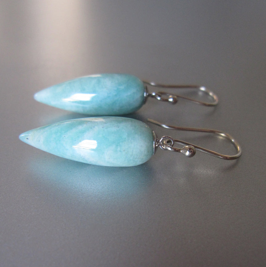 long pointed amazonite drops solid 14k white gold earrings