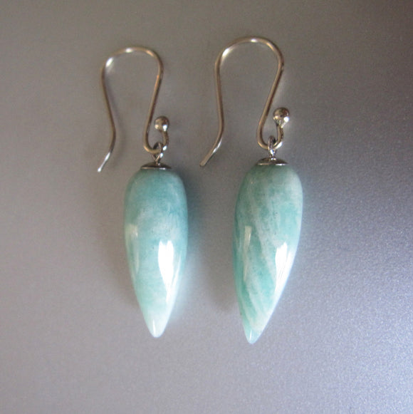 long pointed amazonite drops solid 14k white gold earrings