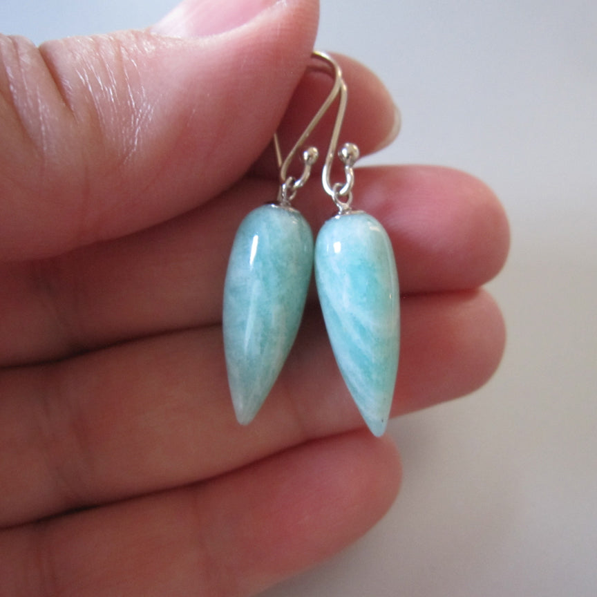 long pointed amazonite drops solid 14k white gold earrings4