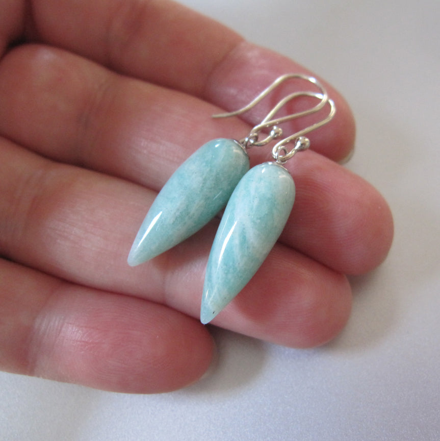 long pointed amazonite drops solid 14k white gold earrings5