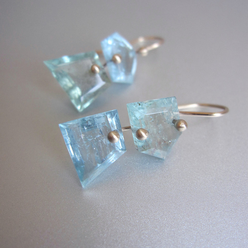 blue and green moss aquamarine nugget double drops solid 14k gold earrings6