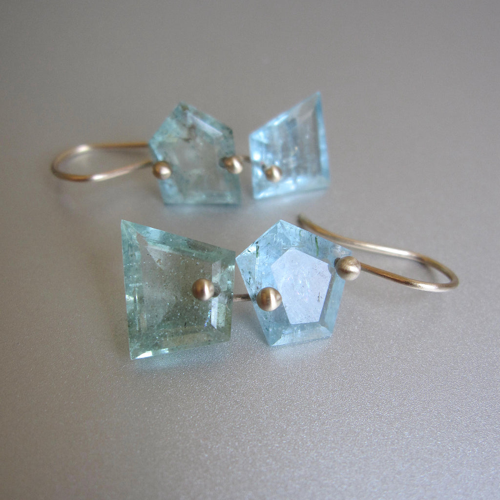blue and green moss aquamarine nugget double drops solid 14k gold earrings8