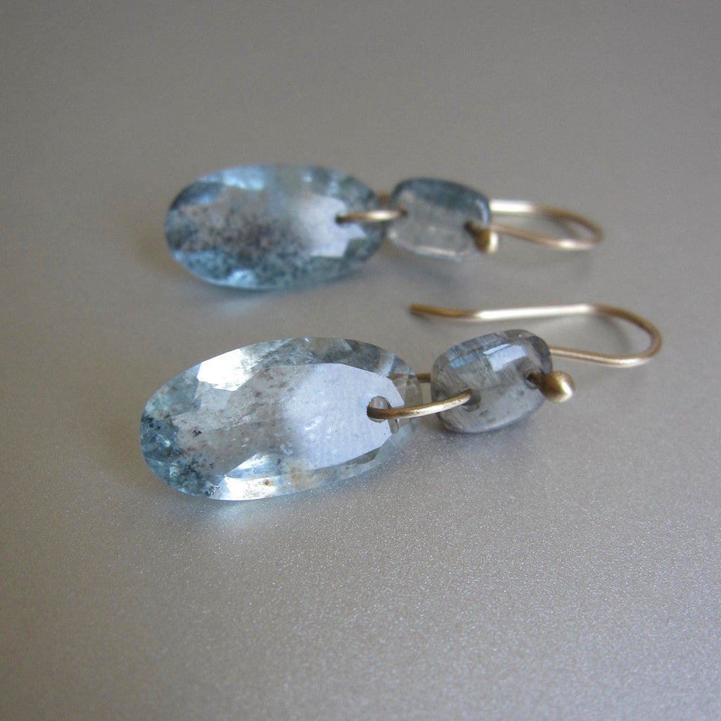 moss aquamarine long double drop solid 14k gold earrings