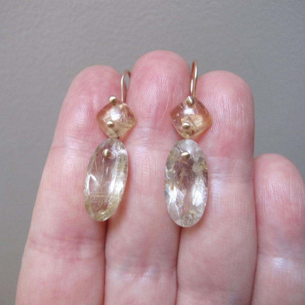 citrine and golden rutilated quartz double drops solid 14k gold earrings8