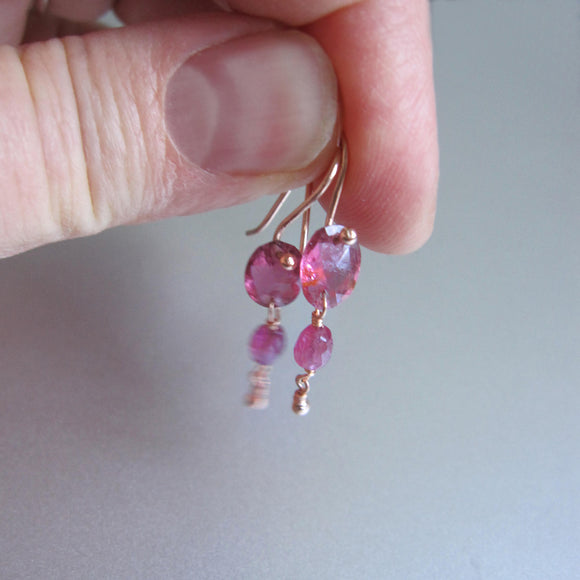 pink tourmaline double drops solid 14k rose gold earrings