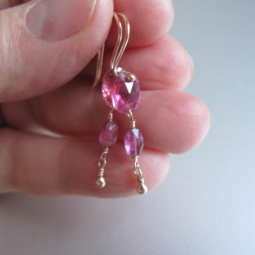 pink tourmaline double drops solid 14k rose gold earrings6