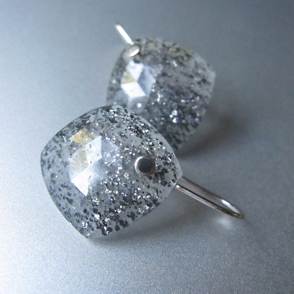 black susntone diamond slice rose cut solid 14k white gold earrings