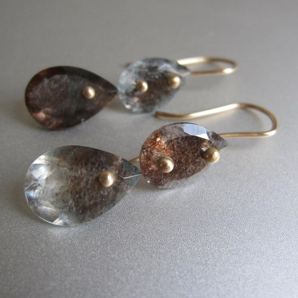 moss aquamarine sunstone double drops solid 14k gold earrings