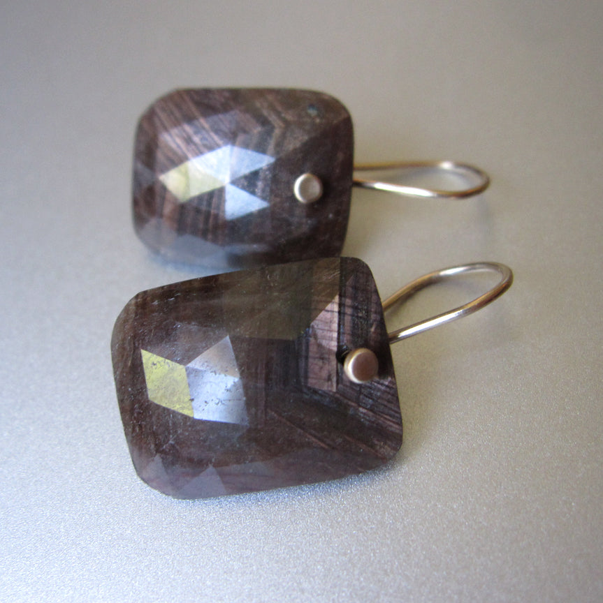 chocolate sapphire rose cut cushion drops solid 14k gold earrings3