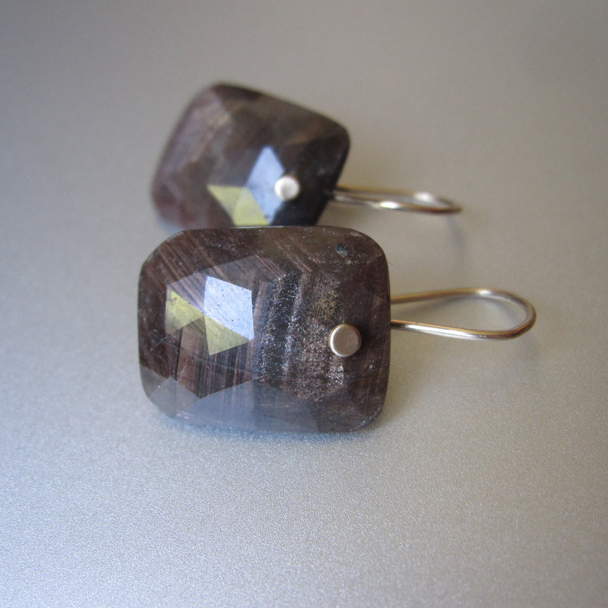 chocolate sapphire rose cut cushion drops solid 14k gold earrings2