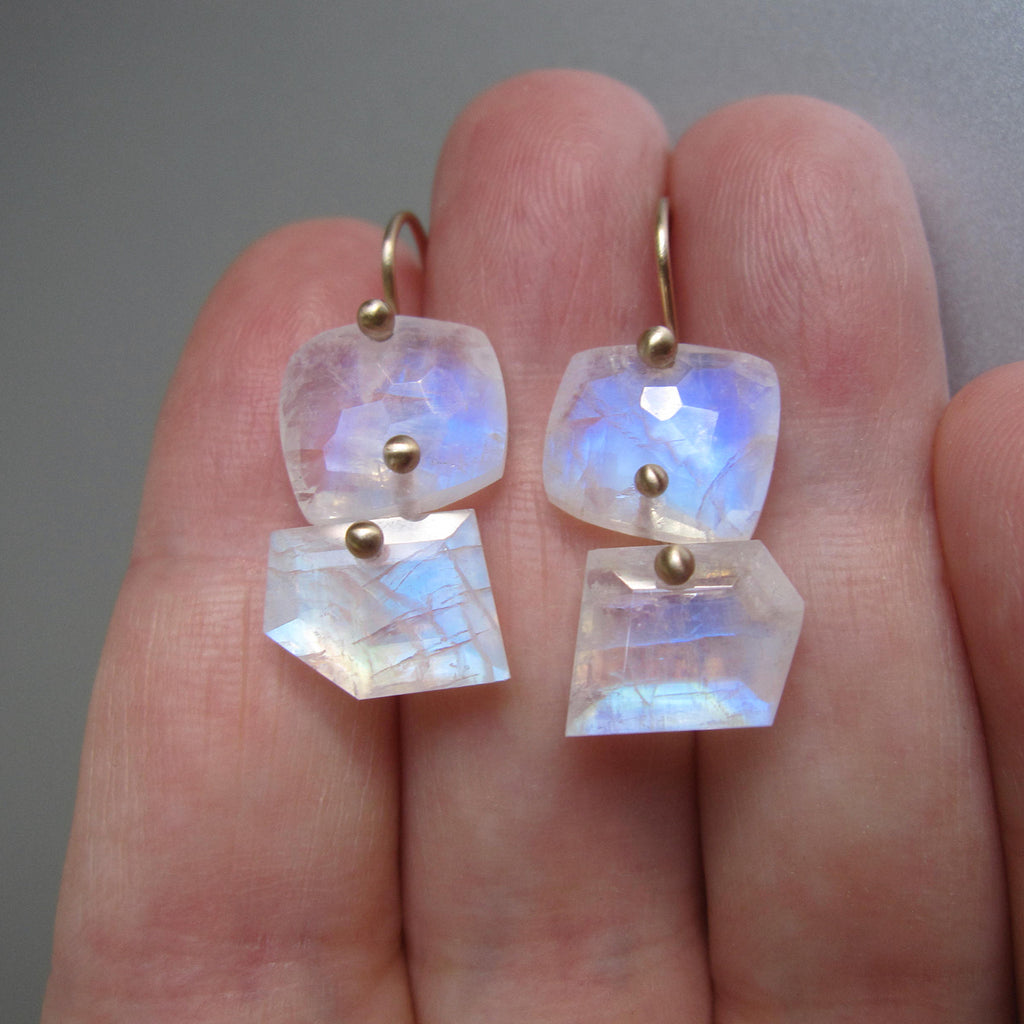rainbow moonstone mismatched double drops solid 14k gold earrings3