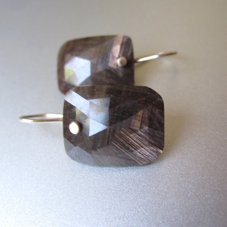 chocolate sapphire rose cut cushion drops solid 14k gold earrings5