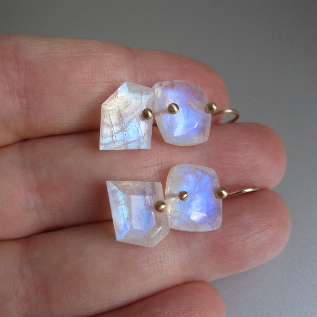 rainbow moonstone mismatched double drops solid 14k gold earrings4