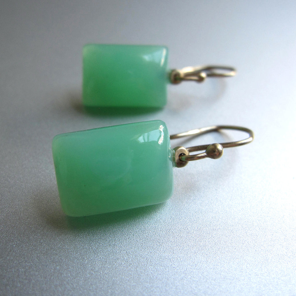 smooth chrysoprase cushion drops solid 14k gold earrings