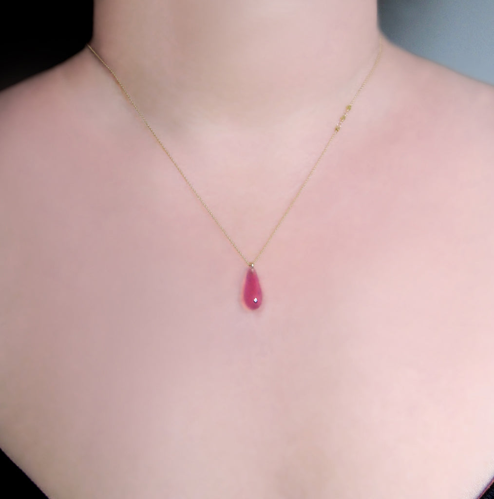 bright pink sapphire drop solid 14k and 18k gold necklace8