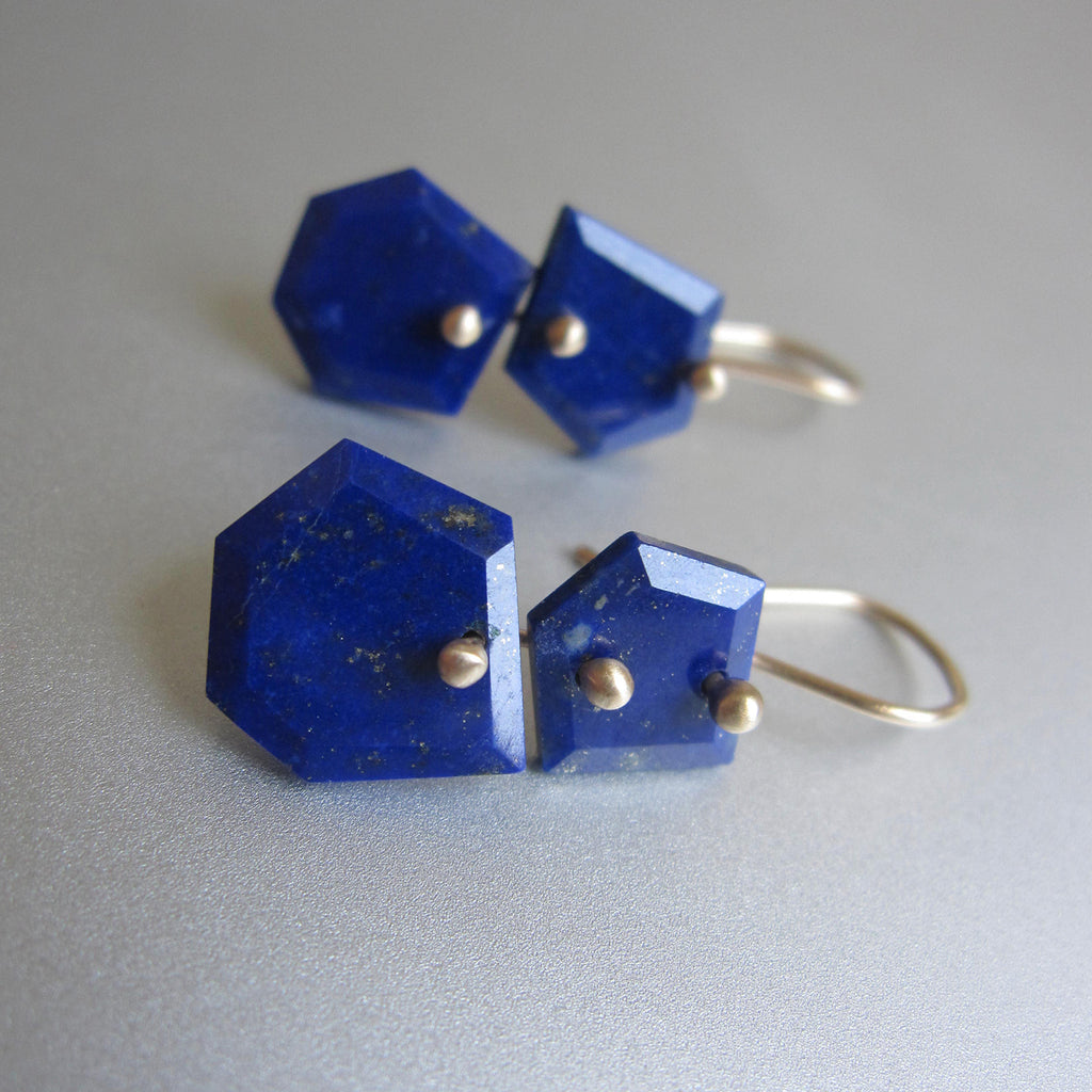 lapis lazuli double slice mismatched solid 14k gold earrings2