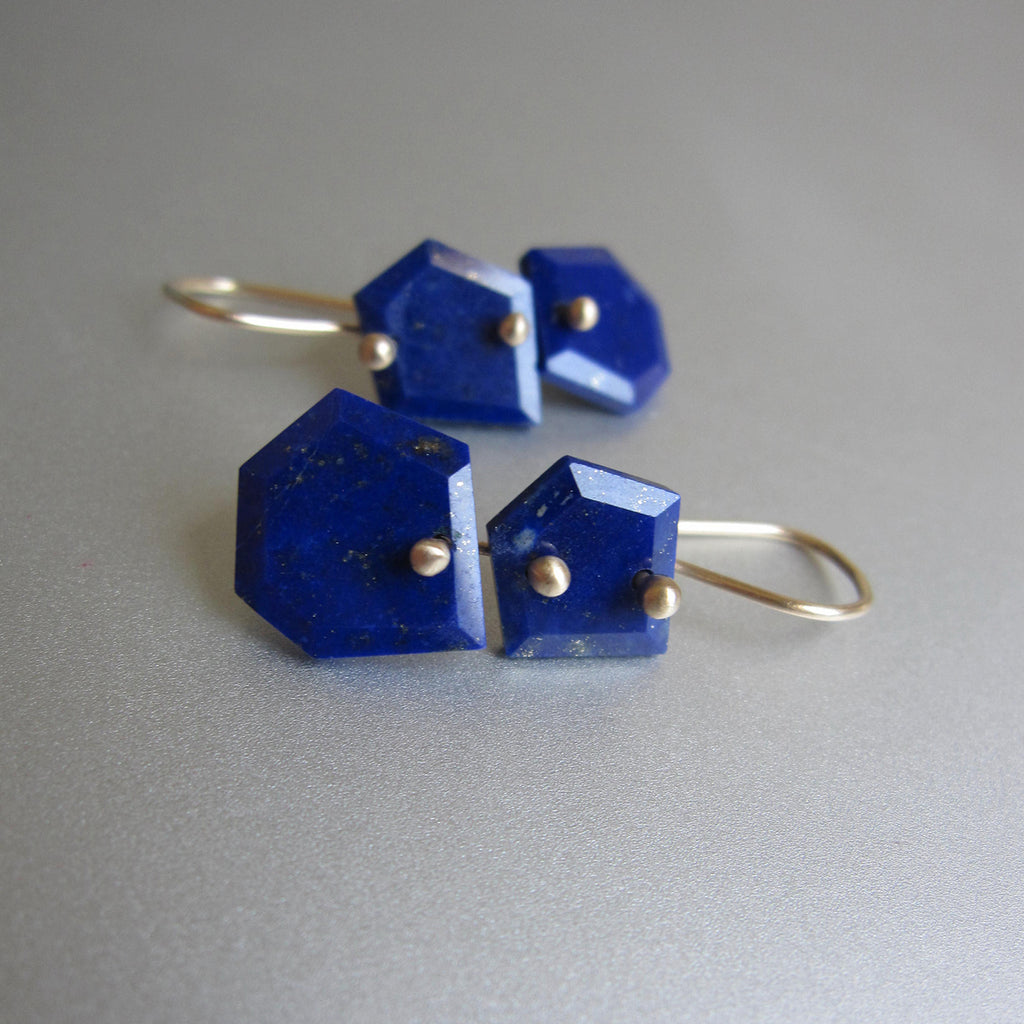 lapis lazuli double slice mismatched solid 14k gold earrings4