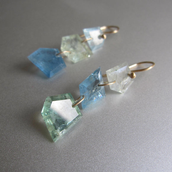 blue green beryl triple nuggets solid 14k gold earrings