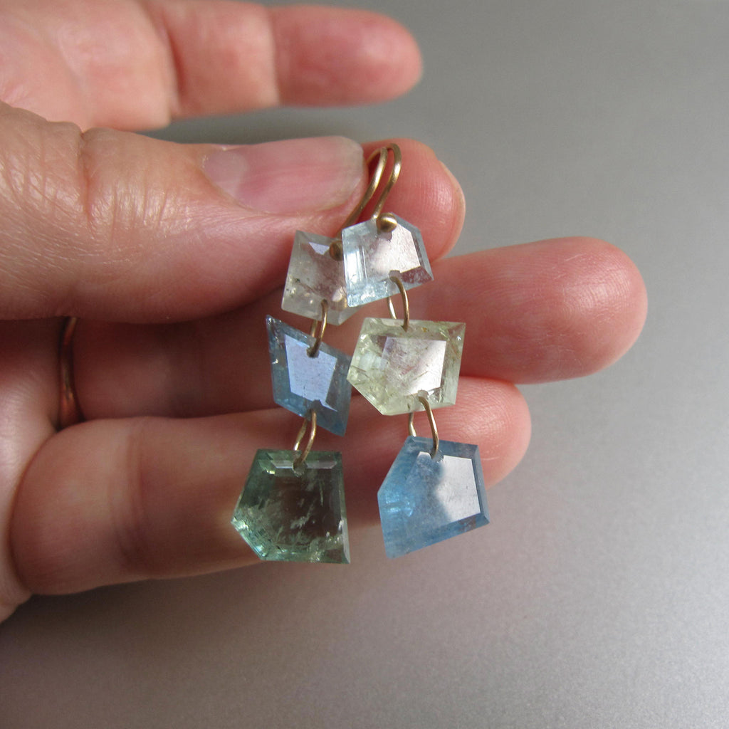 blue green beryl triple nuggets solid 14k gold earrings6