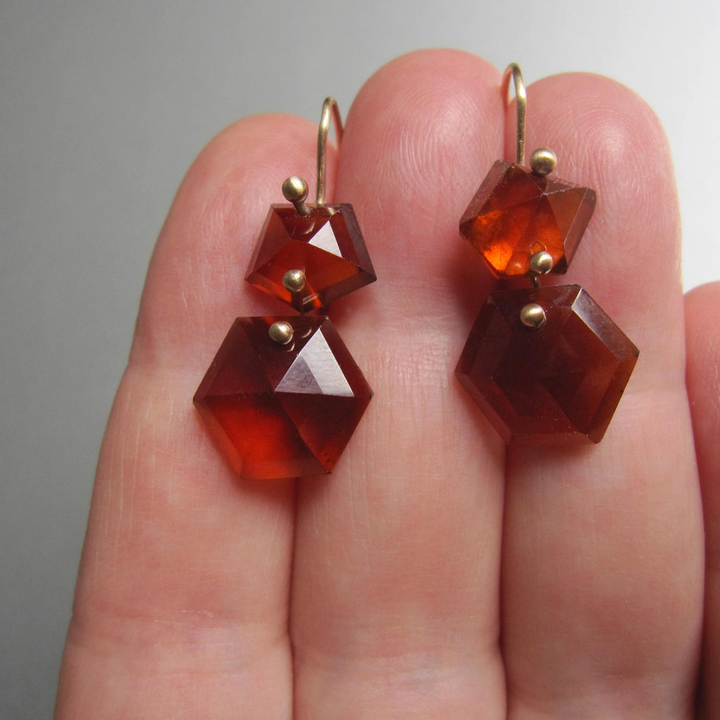 hessonite garnet mismatched double drops solid 14k gold earrings2