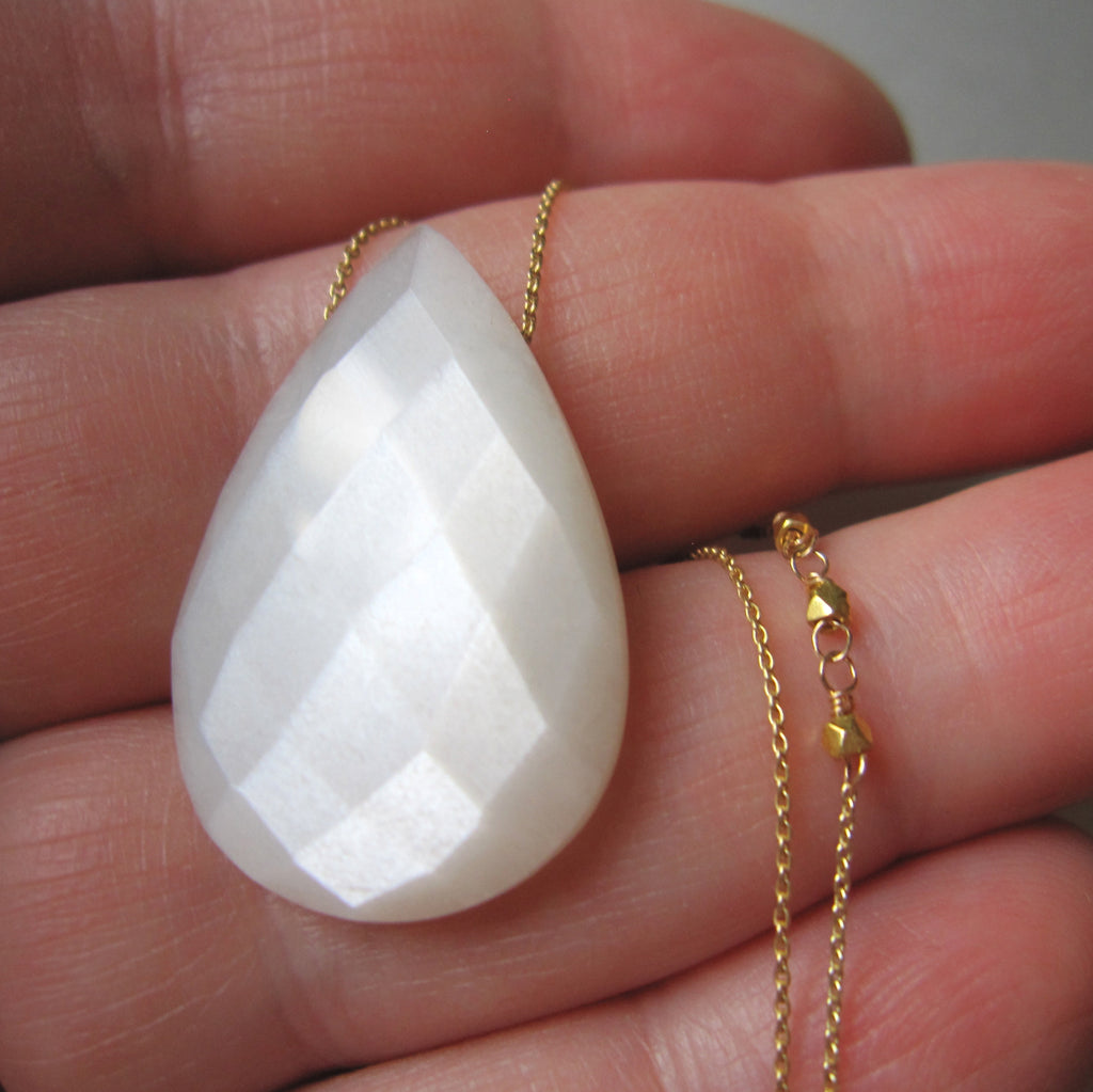 white moonstone drop solid 14k and 18k gold necklace