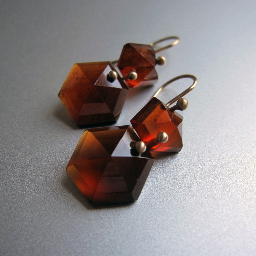 hessonite garnet mismatched double drops solid 14k gold earrings4