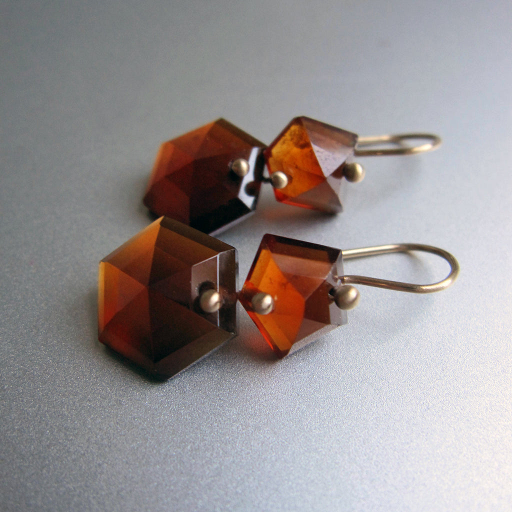 hessonite garnet mismatched double drops solid 14k gold earrings5