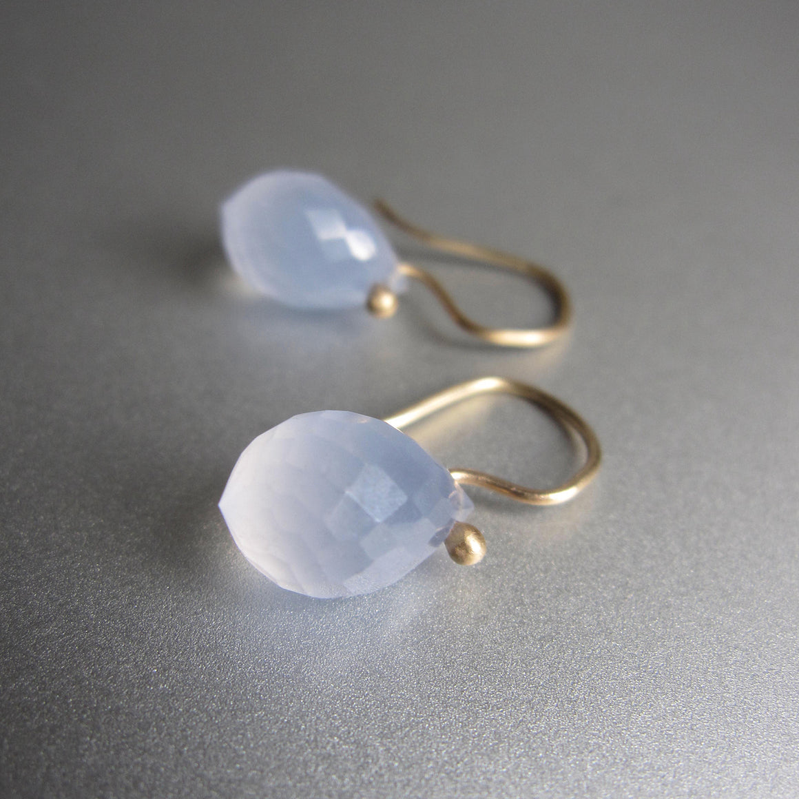 small faceted blue chalcedony drops solid 14k gold earrings