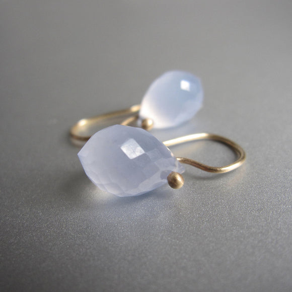 small faceted blue chalcedony drops solid 14k gold earrings