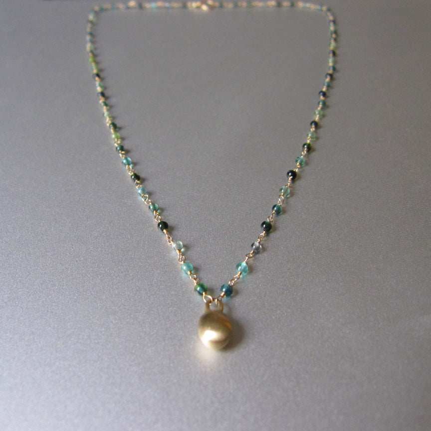 indicolite blue green tourmaline seed bead necklace with large gold drop solid 14k gold necklace3