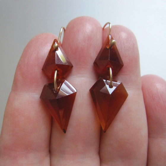 hessonite garnet double kite drops solid 14k gold earrings