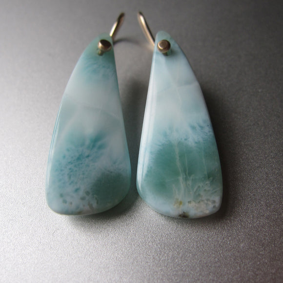 long curved larimar drops solid 14k gold earrings