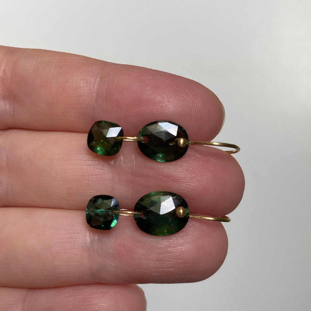 faceted green tourmaline double drops solid 18k gold earrings2