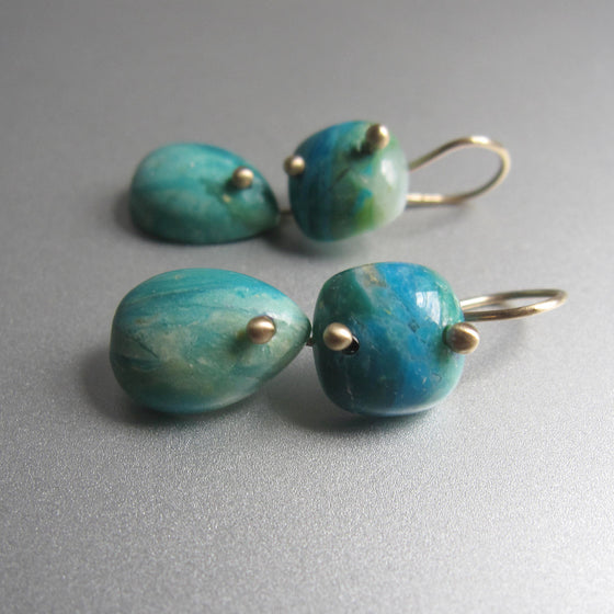 peruvian opal double drops solid 14k gold earrings