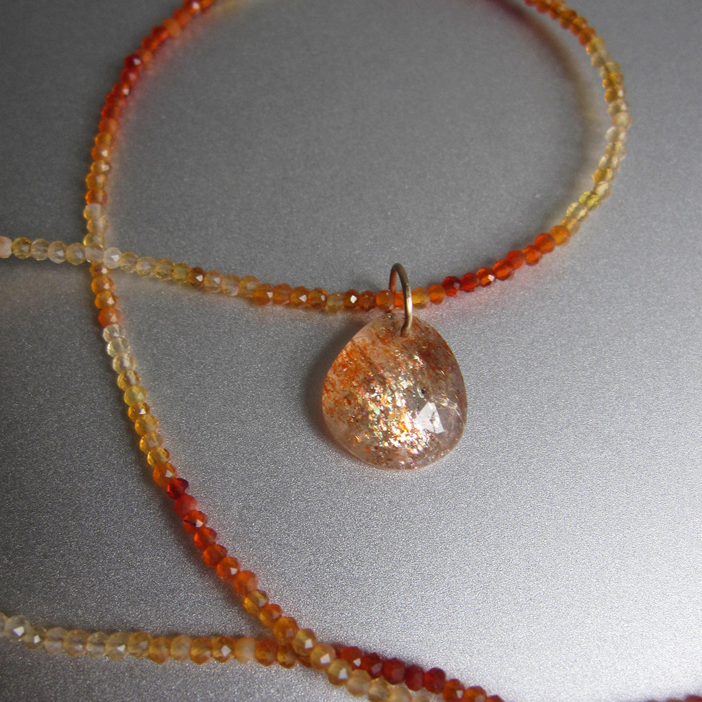 fire opal seed bead necklace with sunstone pendant and solid gold clasp3
