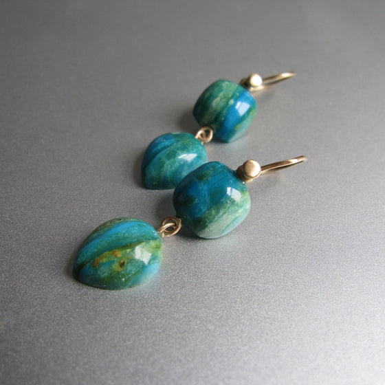 peruvian opal double drops solid 14k gold earrings