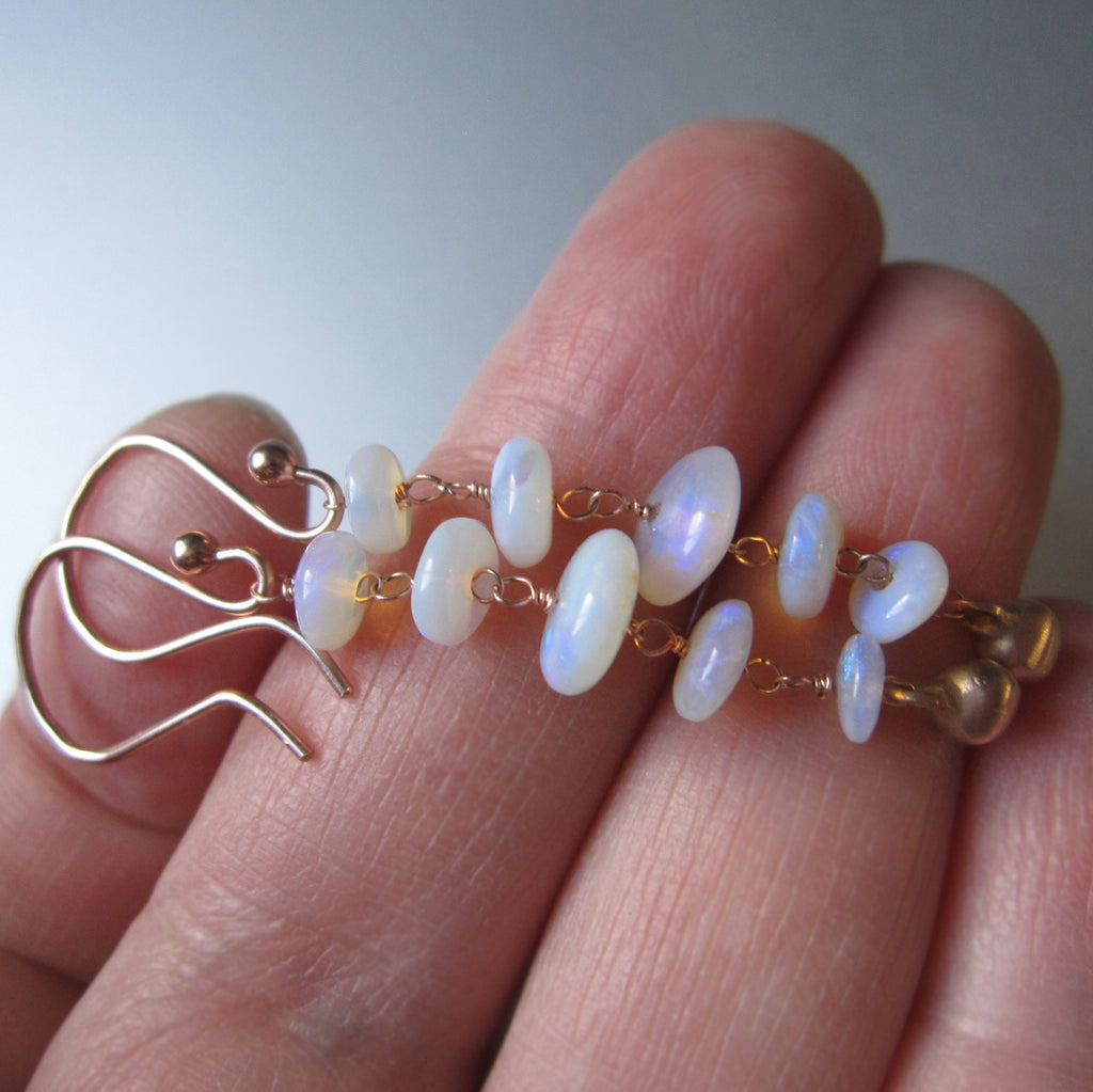 australian opal long beaded solid 14k rose gold earrings5