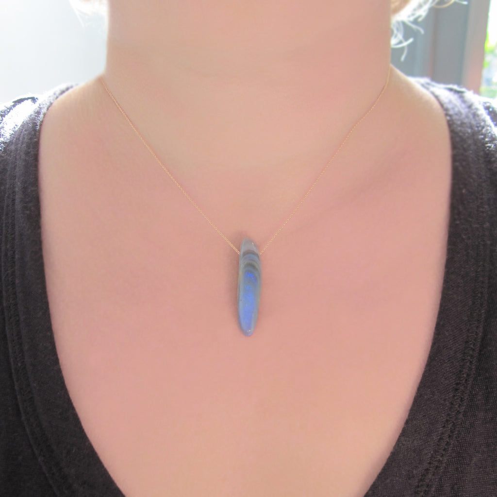 long blue australian opal drop solid 14k rose gold necklace7