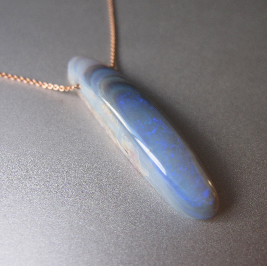 long blue australian opal drop solid 14k rose gold necklace2