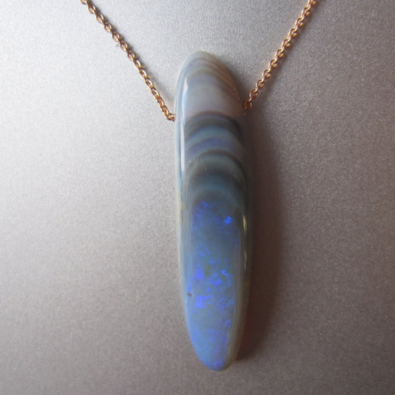 long blue australian opal drop solid 14k rose gold necklace