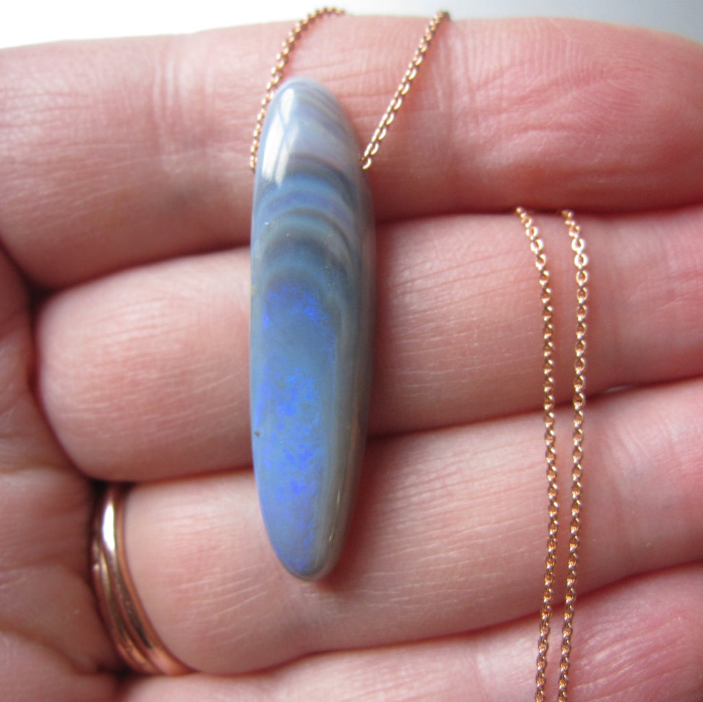 long blue australian opal drop solid 14k rose gold necklace5
