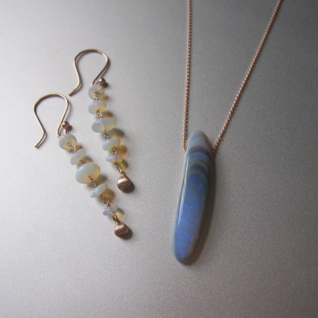 long blue australian opal drop solid 14k rose gold necklace6