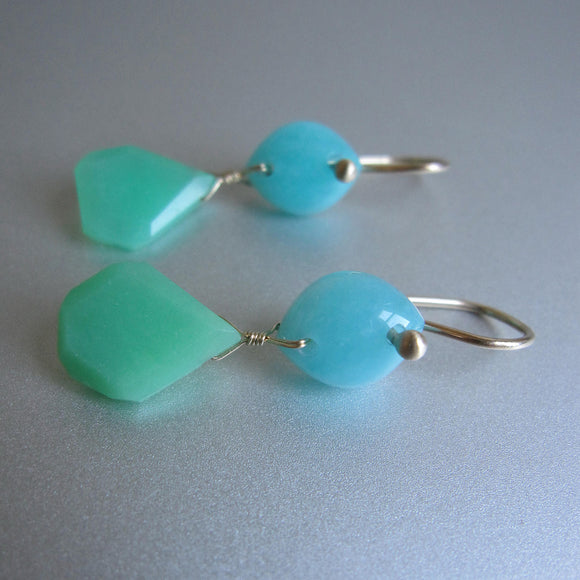 amazonite and chrysoprase double drop solid 14k gold earrings