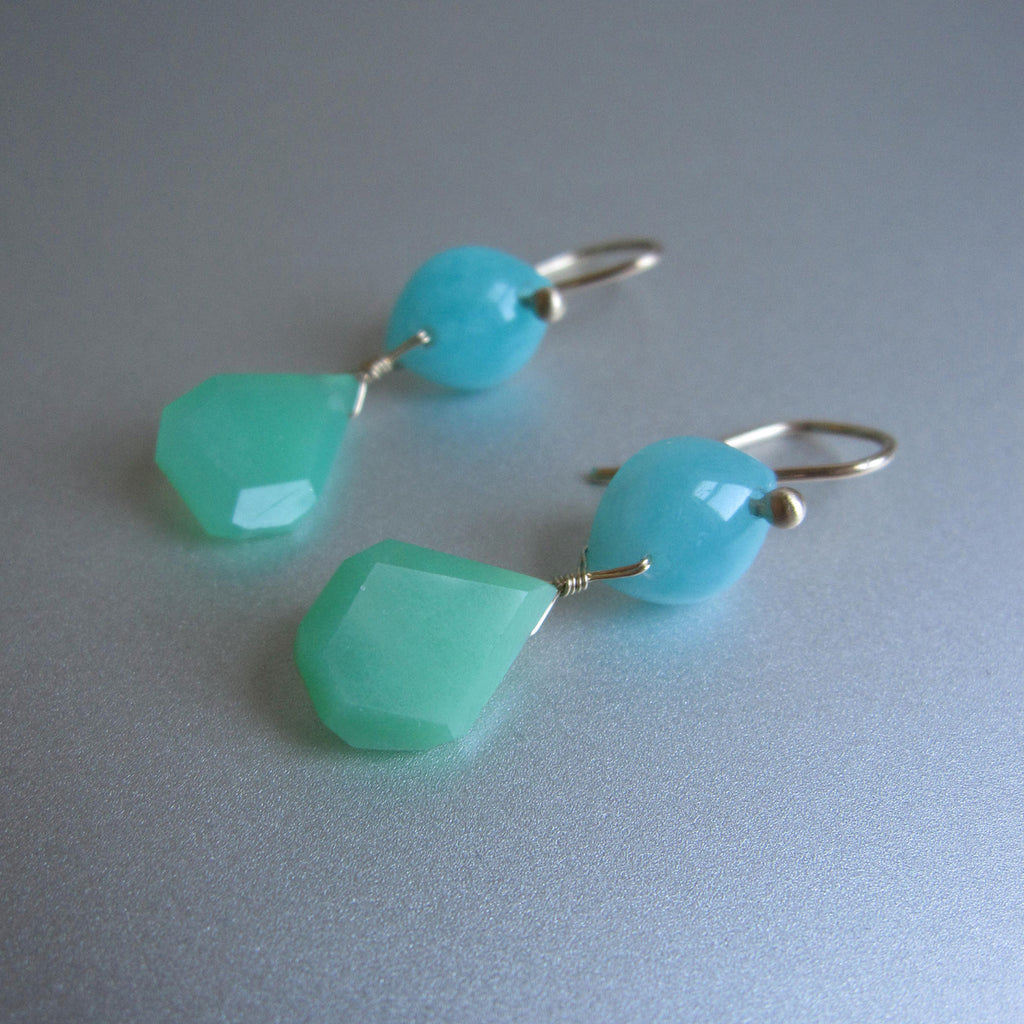 amazonite and chrysoprase double drop solid 14k gold earrings4