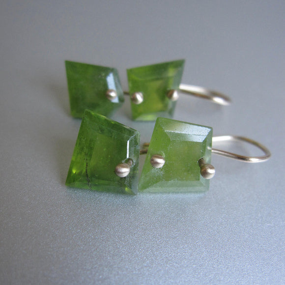 green idocrase angular mismatched nuggets solid 14k gold earrings