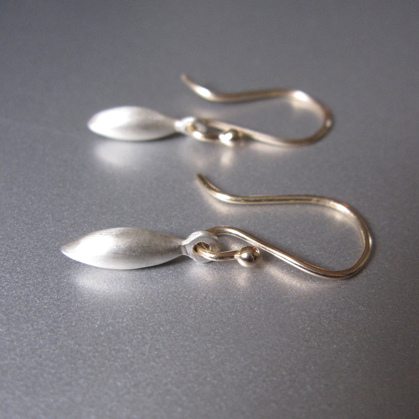 brushed silver pointed drops on solid 14k gold earwires