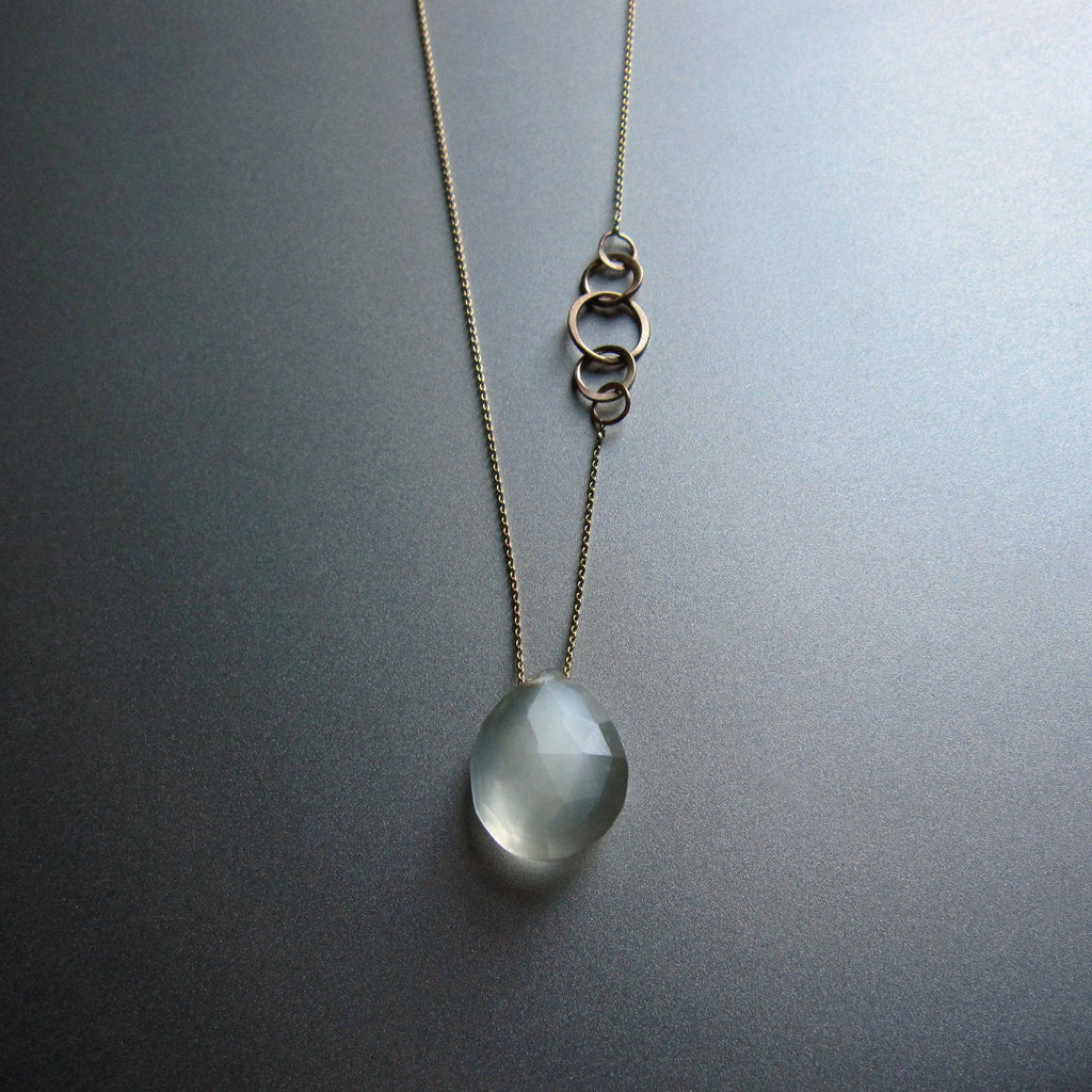 white moonstone drop with hammered links chain accent solid 14k gold necklace3